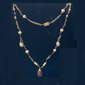 20” Genuine Ruby and freshwater pearl vermeil necklace
